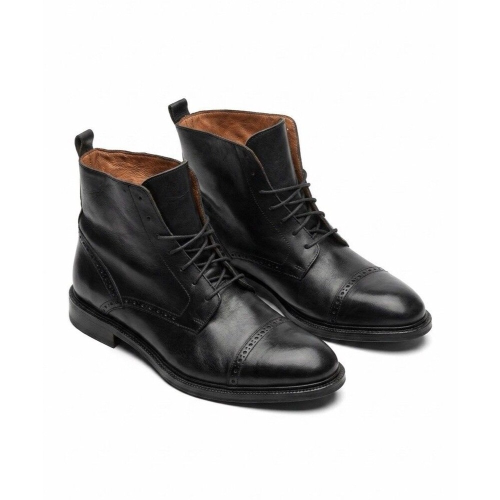 Stafford Gunner Men 11 M Black Leather Cap Toe Dress Boots Lace Up 014-1217 - Picture 2 of 13